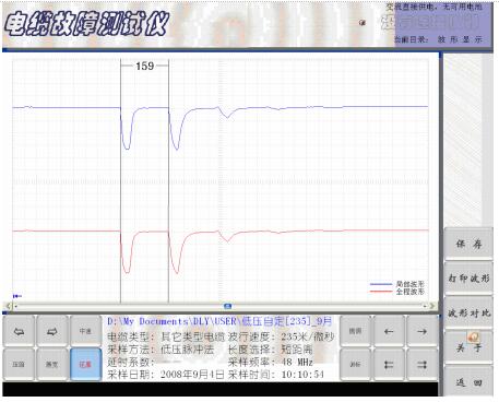 用触摸笔画方框在八组脉冲中选中一组脉冲